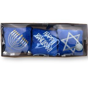 Hanukkah 5" Velvet Ornaments, Door Hanger, Bells Blue Square Silver NIB